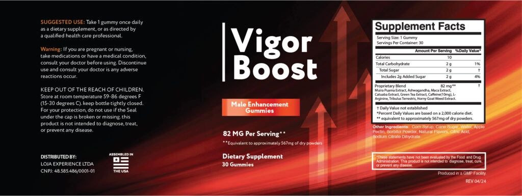 Vigor Boost Full Supplement Facts Label